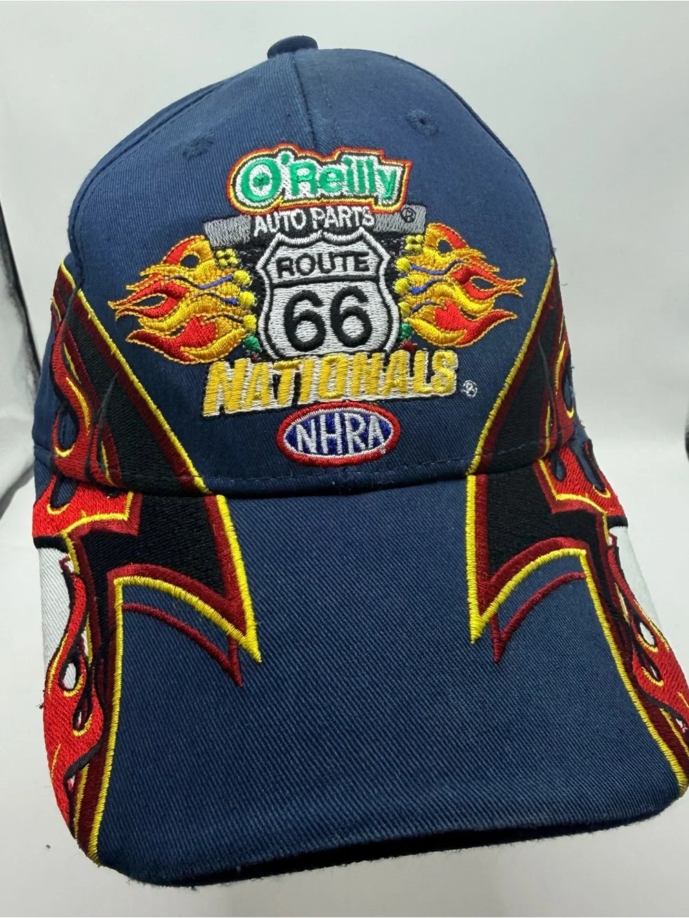 O'Reilly Route 66 Nationals NHRA Embroidered Navy Flame Baseball Cap